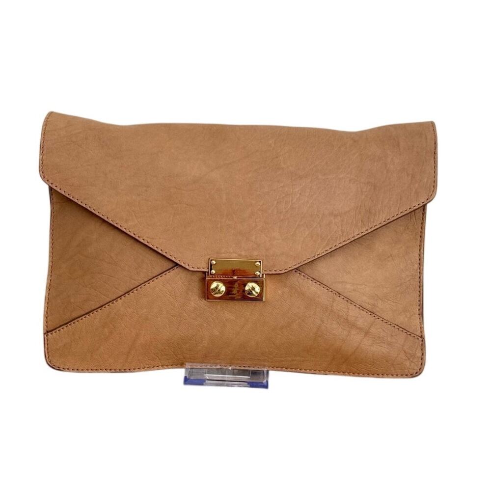 Pure Collection Tan Leather Envelope Crossbody Clutch Chain Strap